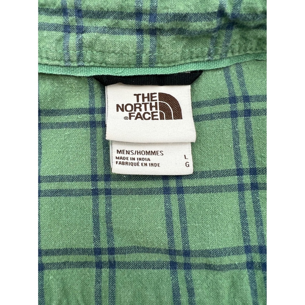 THE NORTH FACE Button Down Shirt Mens Large Green Plaid Hemp Blend Short Sleeve - Picture 3 of 13